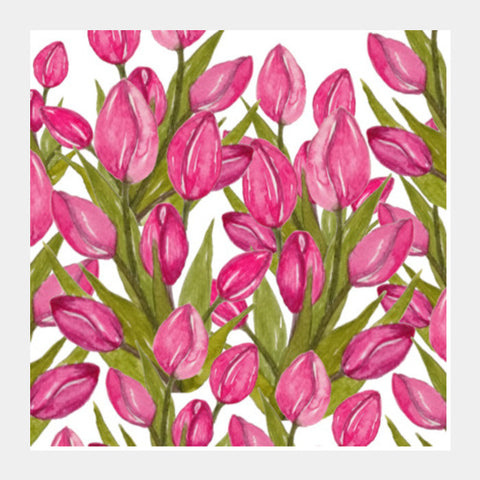 Square Art Prints, Pink Tulips Flowers Spring Floral Background Square Art Prints