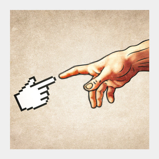 Square Art Prints, Funny 8bit Nerd & Geek Humor (Creation of Adam Parody) Square Art Prints