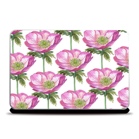 Pretty Pink Poppy Flowers Spring Botanical Pattern Laptop Skins