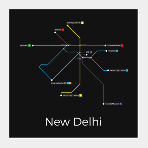 New Delhi Metro Map Square Art Prints