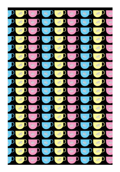 Pastel Tea Cups Pattern Background Kitchen Decor Wall Art