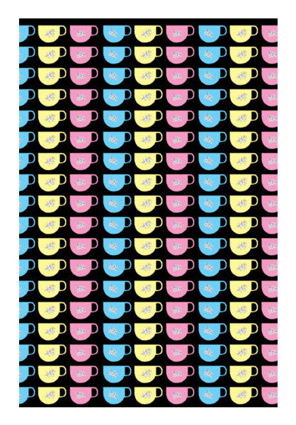 Pastel Tea Cups Pattern Background Kitchen Decor Wall Art