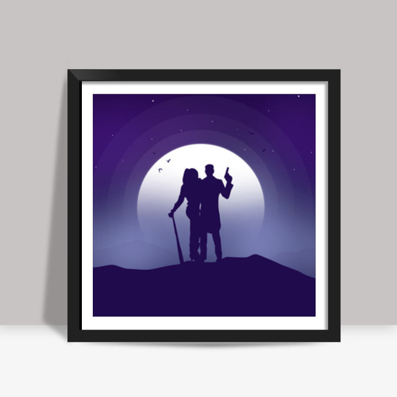 Joker & Harley Quinn Moon Night Square Art Prints