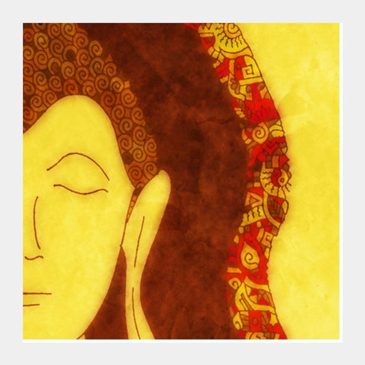 Square Art Prints, Half Buddha Zenscrawl Square Art Prints