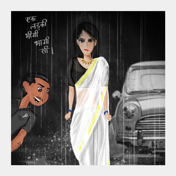 Ek ladki bheegi bhagi Square Art Prints