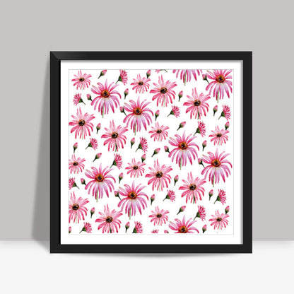 Pink Scattered Daisy Flowers Spring Floral Pattern Square Art Prints