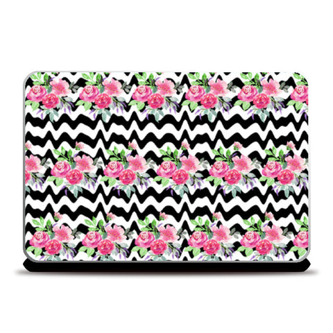 Black Stripes And Pink Flowers Floral Pattern Laptop Skins