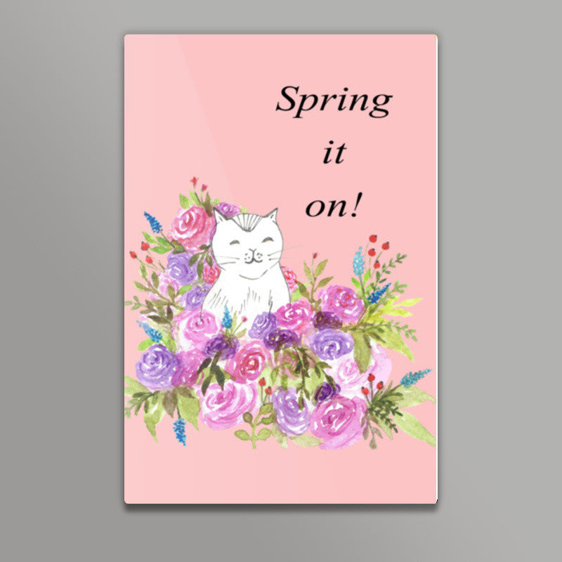 Cute Cat Sketch Floral Artwork Spring Illustration Nursery Print Wall Art