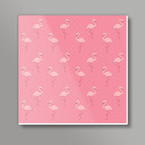 Pink - Dots with Flamingo  Square Art Prints
