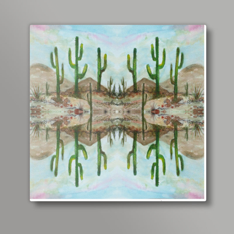 Green Cactus Watercolor Desert Painting Watercolor Botanical Art Illustration Square Art Prints