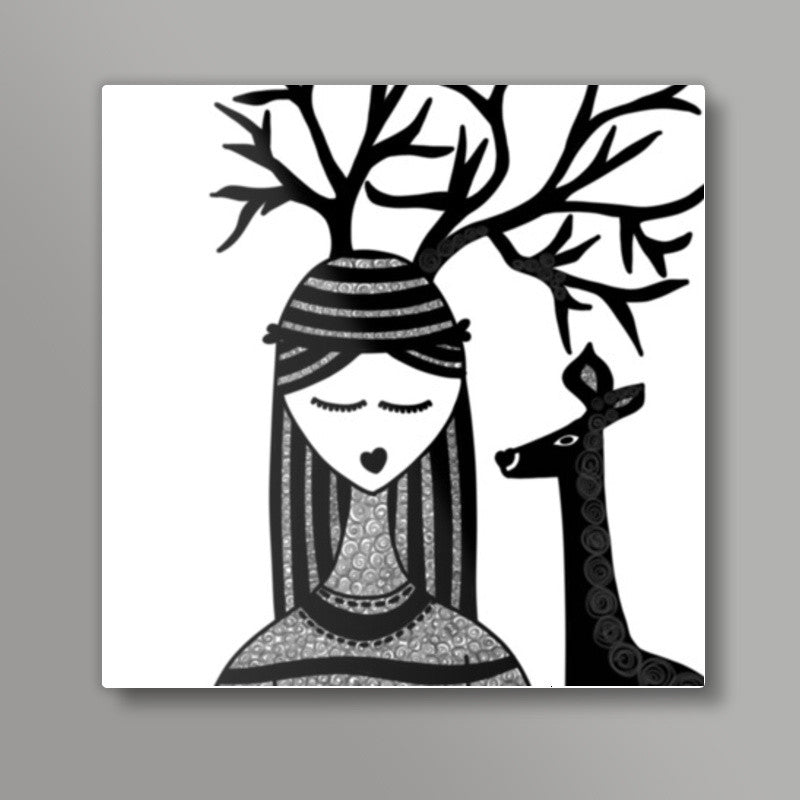 The Girl & the deer <3 Square Art Prints