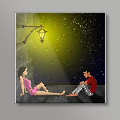 Terrace couple Square Art Prints