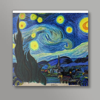 Starry Night (oil pastels) Square Art Prints