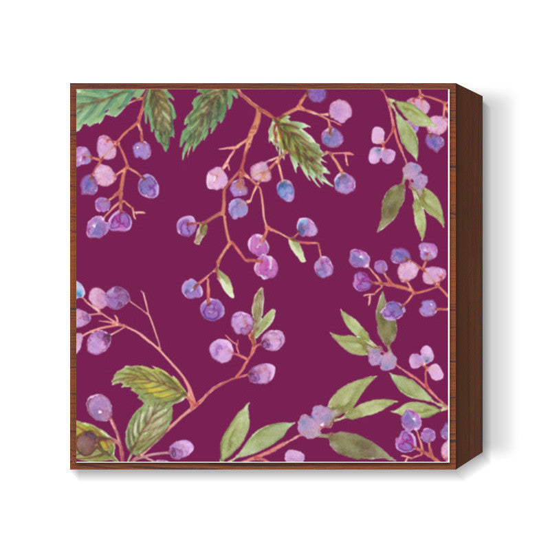 Watercolor Blue Berries Pattern Kitchen Backdrop Square Art Prints