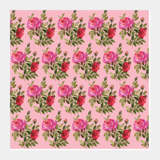 Romantic Elegant Vintage Floral Pink Rose Pattern Background Square Art Prints