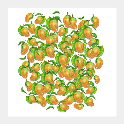 Watercolor Mango Fruit Pattern Summer Food Illustration Kitchen Square Art Prints