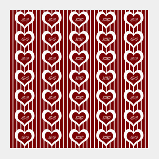Square Art Prints, Valentines Day Red Hearts XOXO Love Seamless Pattern Square Art Prints