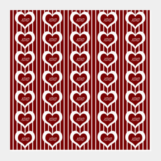 Square Art Prints, Valentines Day Red Hearts XOXO Love Seamless Pattern Square Art Prints