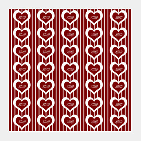 Square Art Prints, Valentines Day Red Hearts XOXO Love Seamless Pattern Square Art Prints