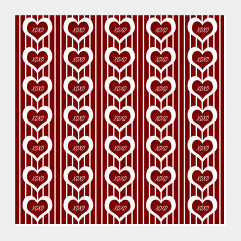 Square Art Prints, Valentines Day Red Hearts XOXO Love Seamless Pattern Square Art Prints