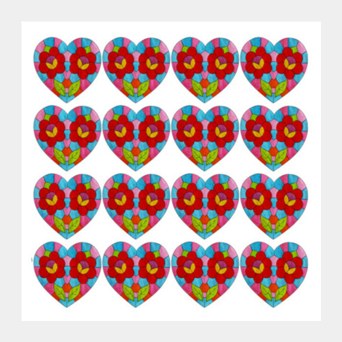 Square Art Prints, Valentines Day Colorful Mosaic Heart Love Pattern  Square Art Prints