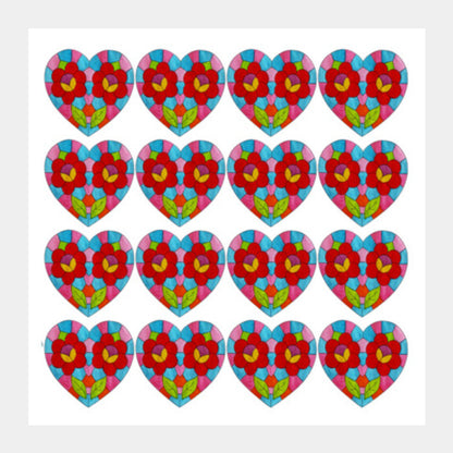 Square Art Prints, Valentines Day Colorful Mosaic Heart Love Pattern  Square Art Prints