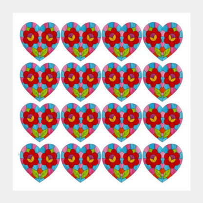 Square Art Prints, Valentines Day Colorful Mosaic Heart Love Pattern  Square Art Prints