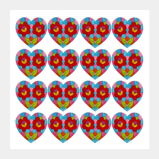 Square Art Prints, Valentines Day Colorful Mosaic Heart Love Pattern  Square Art Prints