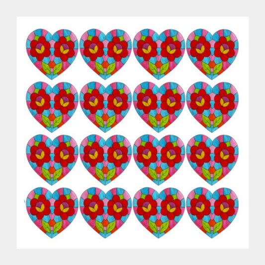 Square Art Prints, Valentines Day Colorful Mosaic Heart Love Pattern  Square Art Prints