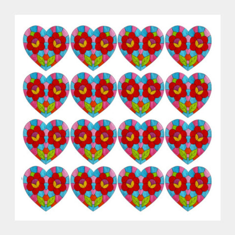Square Art Prints, Valentines Day Colorful Mosaic Heart Love Pattern  Square Art Prints