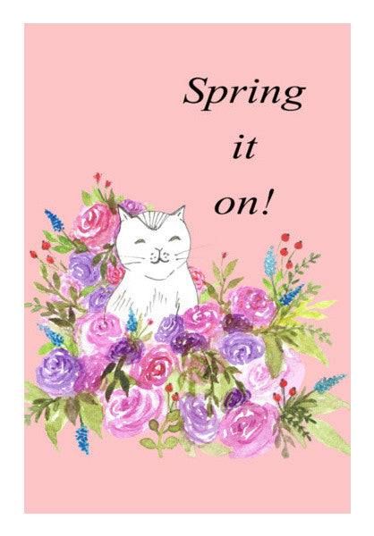 Cute Cat Sketch Floral Artwork Spring Illustration Nursery Print Wall Art