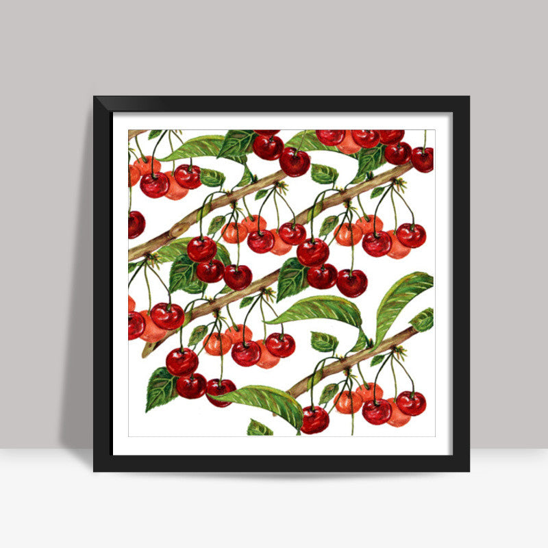 Cherries Pattern Square Art Print l Artist: Seema Hooda