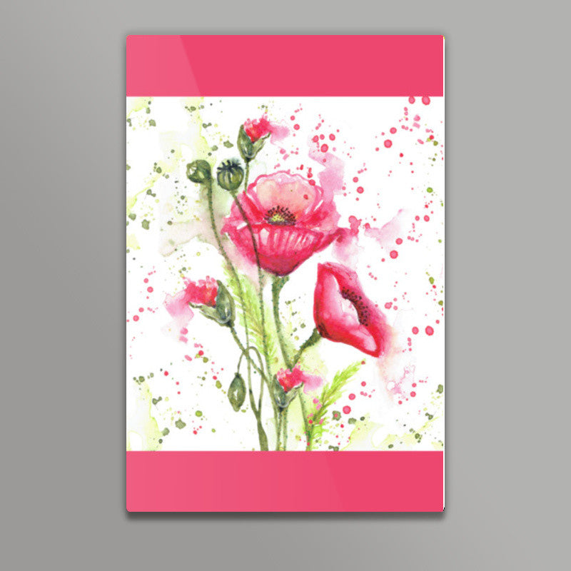 Pretty Pink Poppies Watercolor Floral Modern Art Illustration Wall Art