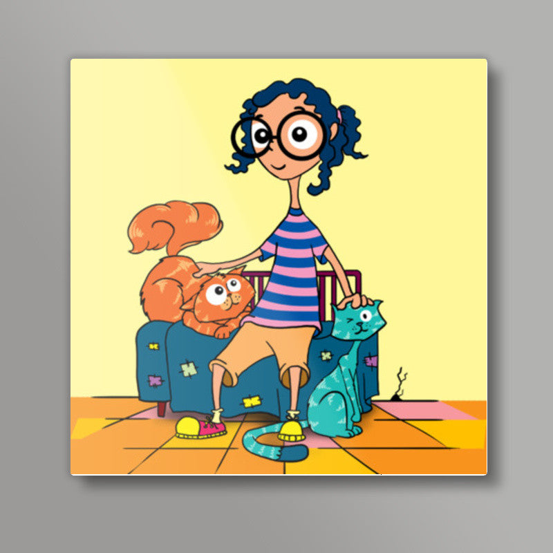 cat gal Square Art Prints