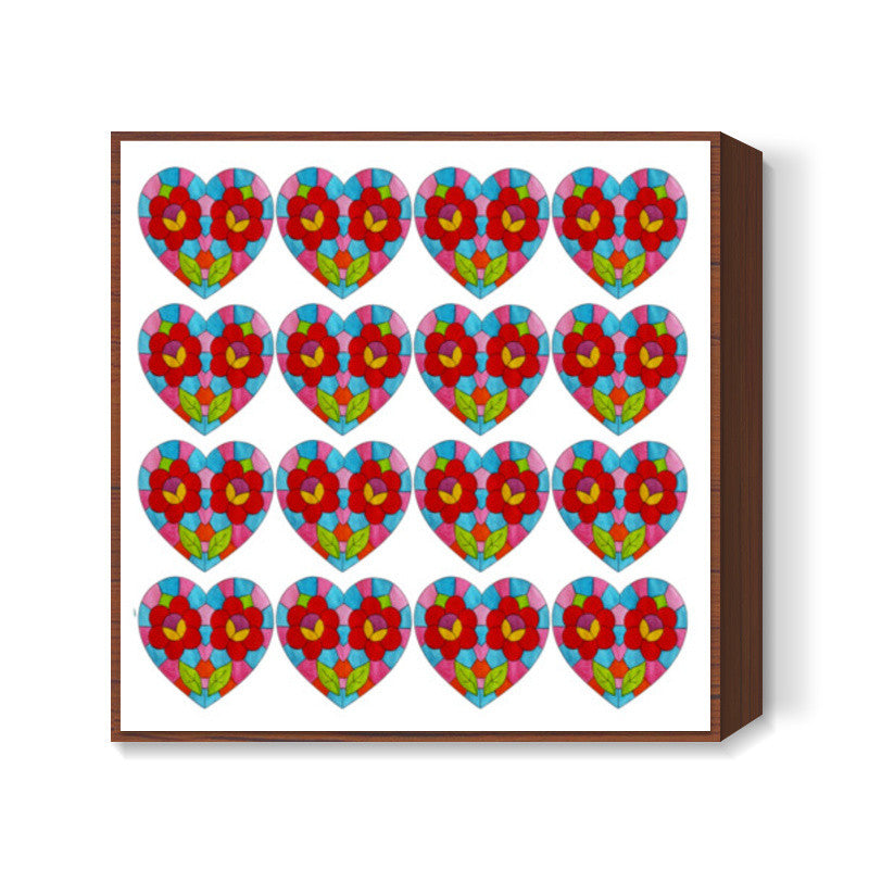 Valentines Day Colorful Mosaic Heart Love Pattern  Square Art Prints