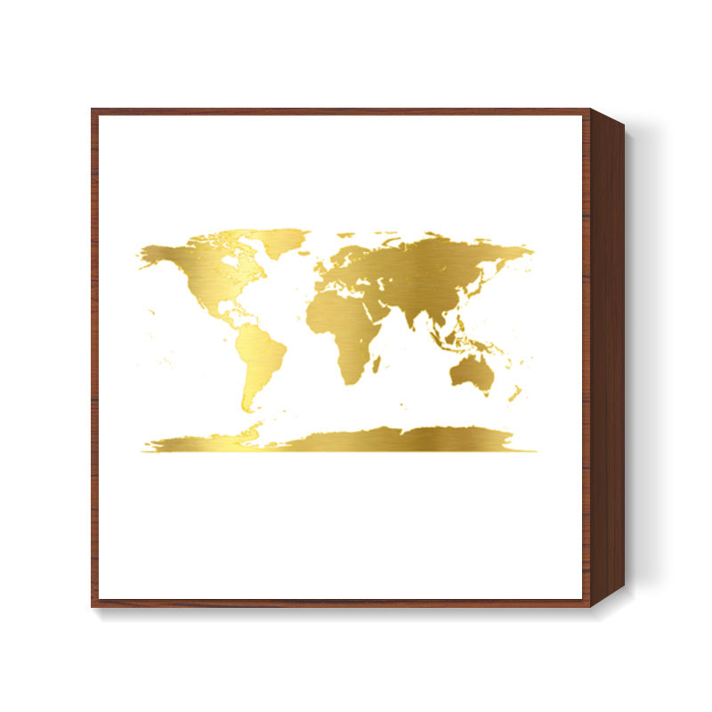 Golden Around the World Map Square Art Prints