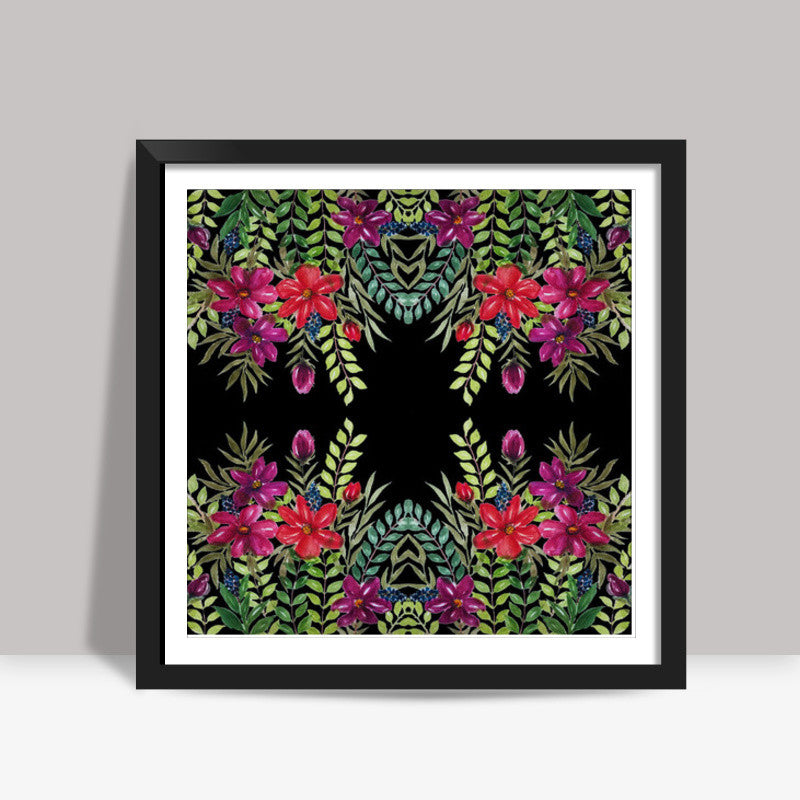 Watercolor Hand Painted Tropical Floral Pattern Background Square Art Prints