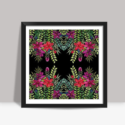 Watercolor Hand Painted Tropical Floral Pattern Background Square Art Prints