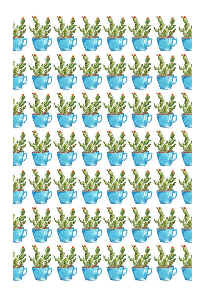 Cactus In A Cup Painted Watercolor Illustration Pattern Wall Art