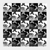 Square Art Prints, Black And White Tessellation Fish Pattern Square Art Prints