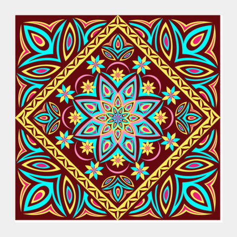 Square Art Prints, Colourful Mandala Square Art Prints