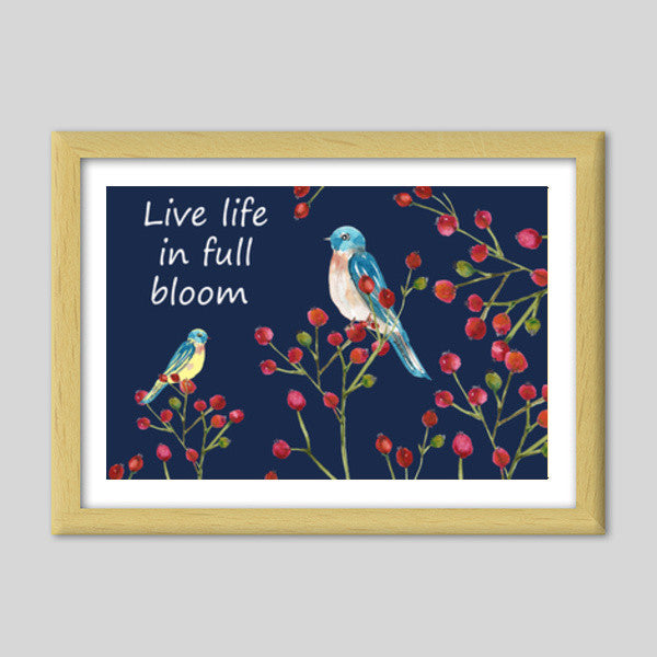 Berries And Birds Painting Nature Wall Decor  Premium Italian Wooden Frames