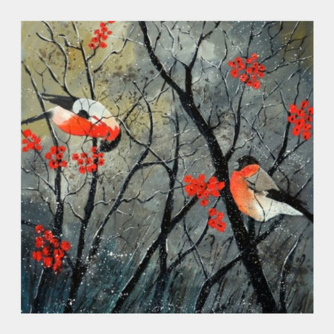 Square Art Prints, Birds in winter Square Art Prints