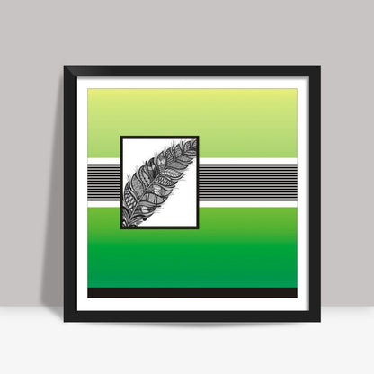 Greens Design- Black and White intricate leaf on colour background Square Art Prints