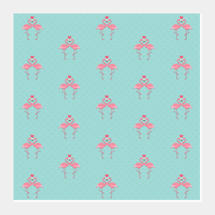 Blue - Dots with Flamingo  Square Art Prints