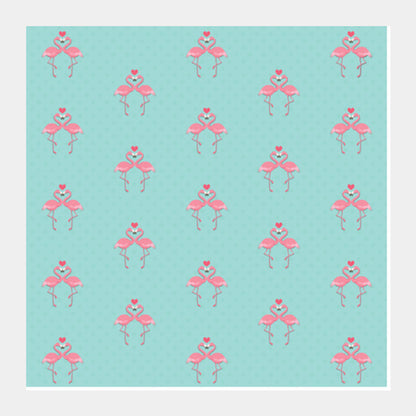 Blue - Dots with Flamingo  Square Art Prints