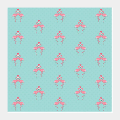 Blue - Dots with Flamingo  Square Art Prints