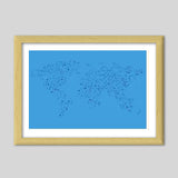 Blue Connected World Map Premium Italian Wooden Frames