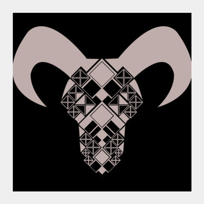 Capricorn symbol, Bull, Geometrical shapes, Black and white Square Art Prints Design Square Art Prints