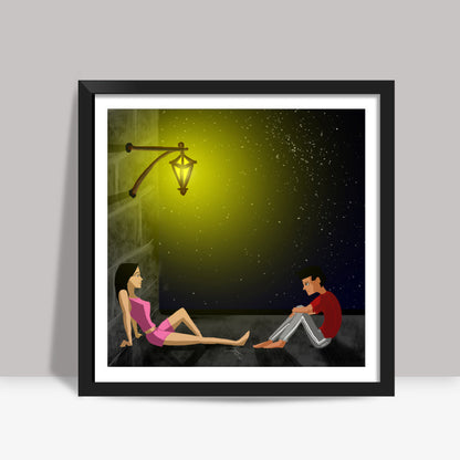 Terrace couple Square Art Prints